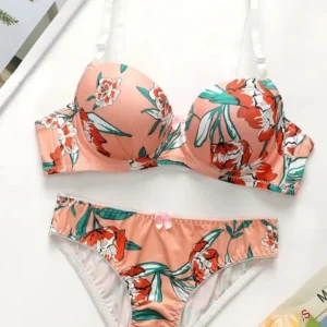 Cheek Floral Print Padded Bra and Panty Set