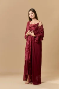 Nightdress & Robe set long – maroon