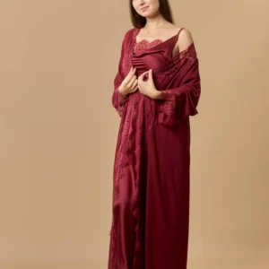 Nightdress & Robe set long - maroon