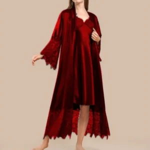 Long Satin & Lace Nightdress & Robe Set
