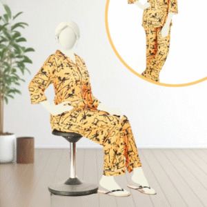 Button Down Printed Night Wear Set