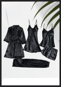 5-Piece Luxury Silky Nightwear & Robe Set with Lace Details