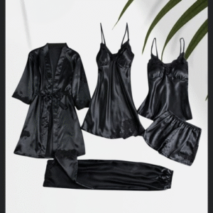 5-Piece Luxury Silky Nightwear & Robe Set with Lace Details