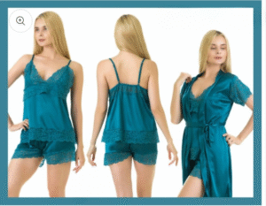 3-Piece Sily Nightwear Set with Lace Details