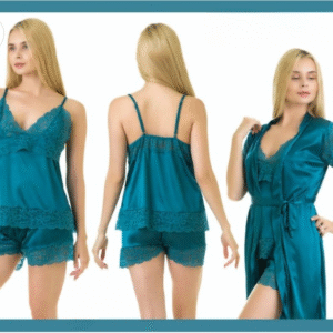 3-Piece Sily Nightwear Set with Lace Details